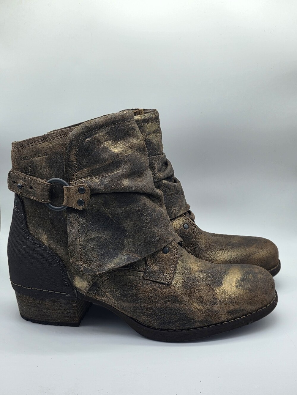 Merrell Shiloh Cuff Distressed Leather Boots Brown Gold 8.5 - Picture 2 of 16